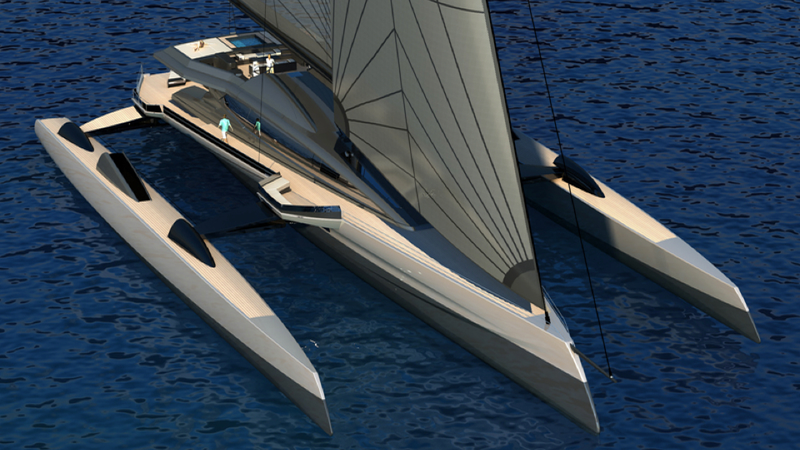 Illustration for article titled The World's Largest Sailing Trimaran Has A Garage For Your McLaren